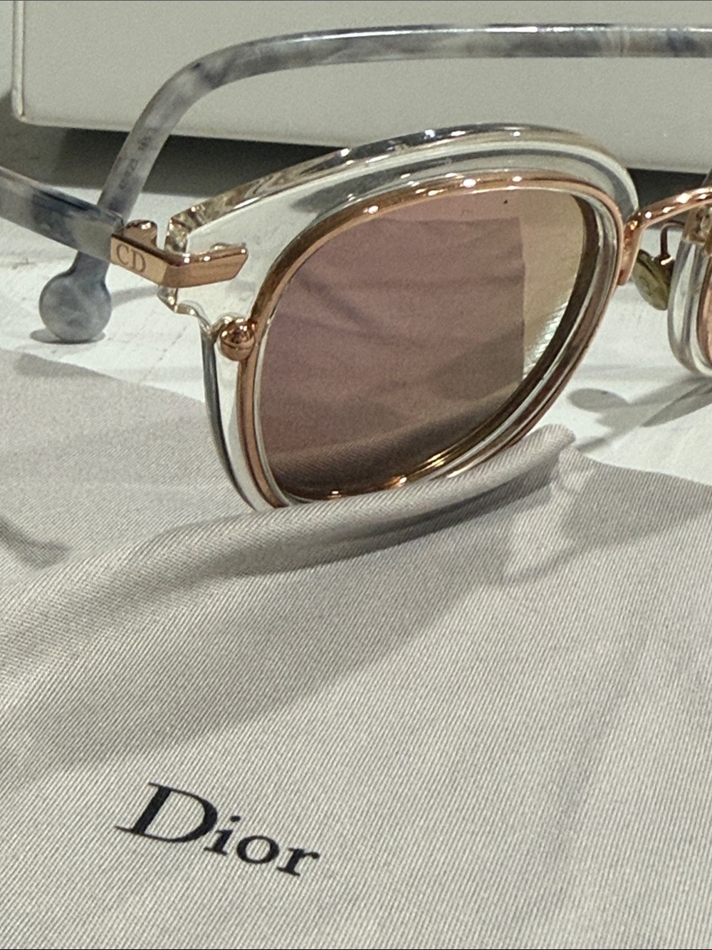 Dior ORIGI2S-0900-0J 2017 Gray Frame Sunglasses Rose-Gold Trim & Pink Tints